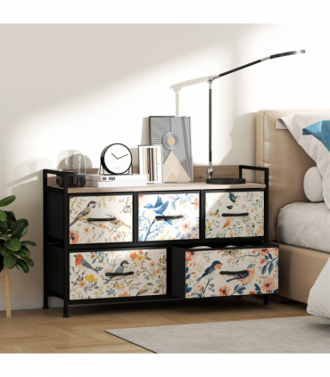 HOMCOM 5-Drawer Chest of Drawers, Fabric Dresser, White