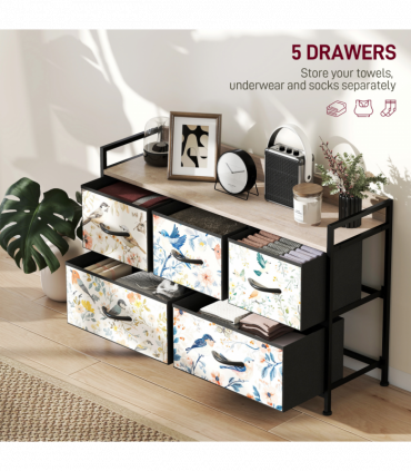 HOMCOM 5-Drawer Chest of Drawers, Fabric Dresser, White