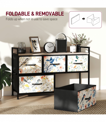 HOMCOM 5-Drawer Chest of Drawers, Fabric Dresser, White