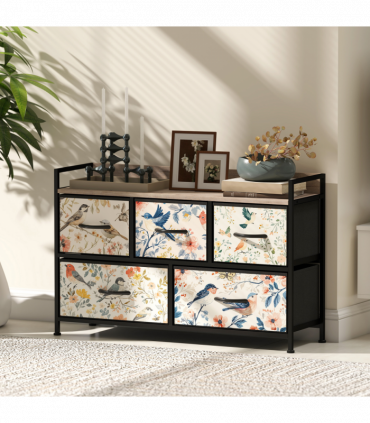 HOMCOM 5-Drawer Chest of Drawers, Fabric Dresser, White