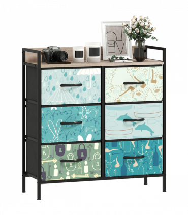 HOMCOM 6-Drawer Chest of Drawers, Fabric Dresser with Open Shelf, Blue