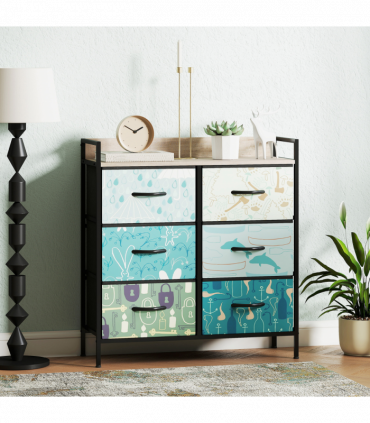 HOMCOM 6-Drawer Chest of Drawers, Fabric Dresser with Open Shelf, Blue