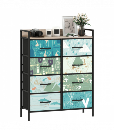 HOMCOM 8-Drawer Chest of Drawers, Fabric Dresser with Open Shelf, Blue