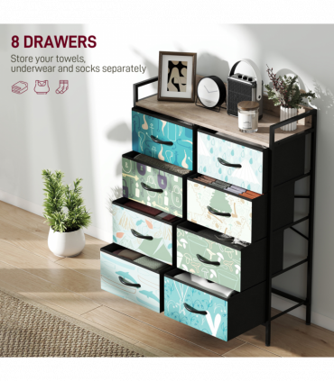 HOMCOM 8-Drawer Chest of Drawers, Fabric Dresser with Open Shelf, Blue