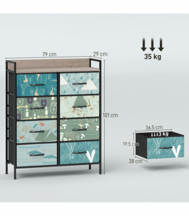 HOMCOM 8-Drawer Chest of Drawers, Fabric Dresser with Open Shelf, Blue