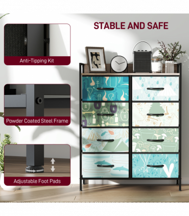 HOMCOM 8-Drawer Chest of Drawers, Fabric Dresser with Open Shelf, Blue