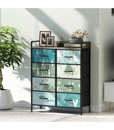 HOMCOM 8-Drawer Chest of Drawers, Fabric Dresser with Open Shelf, Blue