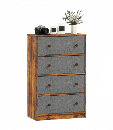 HOMCOM Chest of Drawers, 4 Drawer Dresser for Bedroom, Grey and Rustic Brown
