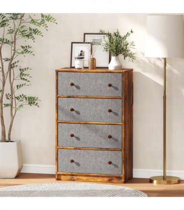 HOMCOM Chest of Drawers, 4 Drawer Dresser for Bedroom, Grey and Rustic Brown