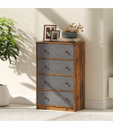 HOMCOM Chest of Drawers, 4 Drawer Dresser for Bedroom, Grey and Rustic Brown