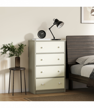 HOMCOM Chest of Drawers, 4 Drawer Dresser for Bedroom, White and Grey