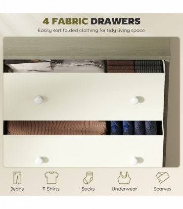 HOMCOM Chest of Drawers, 4 Drawer Dresser for Bedroom, White and Grey