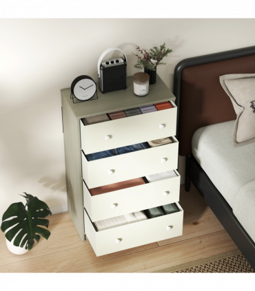 HOMCOM Chest of Drawers, 4 Drawer Dresser for Bedroom, White and Grey