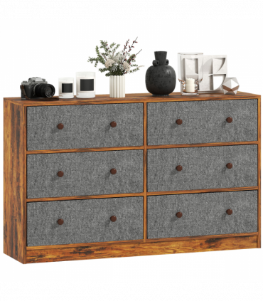 HOMCOM Chest of Drawers, 6 Drawer Dresser for Bedroom, Grey and Rustic Brown