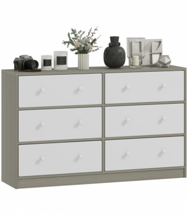 HOMCOM Chest of Drawers, 6 Drawer Dresser for Bedroom, White and Grey