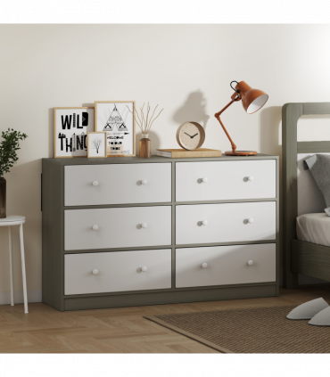HOMCOM Chest of Drawers, 6 Drawer Dresser for Bedroom, White and Grey