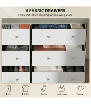 HOMCOM Chest of Drawers, 6 Drawer Dresser for Bedroom, White and Grey