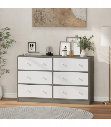 HOMCOM Chest of Drawers, 6 Drawer Dresser for Bedroom, White and Grey