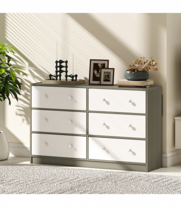 HOMCOM Chest of Drawers, 6 Drawer Dresser for Bedroom, White and Grey