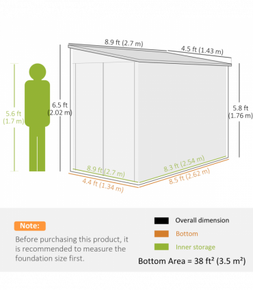 Outsunny 5 x 9ft Galvanised Metal Garden Shed with Foundation Kit, Brown