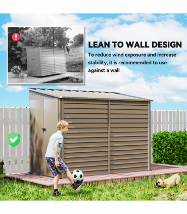 Outsunny 5 x 9ft Galvanised Metal Garden Shed with Foundation Kit, Brown