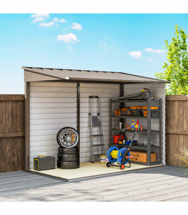 Outsunny 5 x 9ft Galvanised Metal Garden Shed with Foundation Kit, Brown