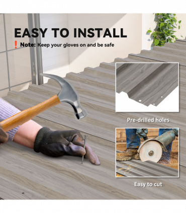 Outsunny Pack of 12 Metal Roofing Sheets for Greenhouse, Grey Wood Effect