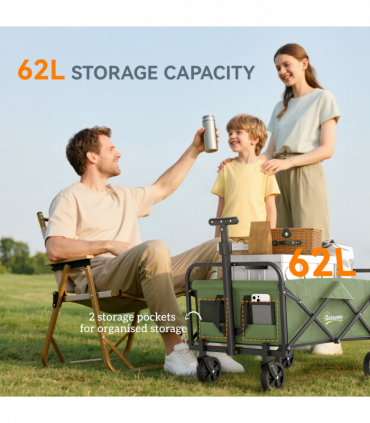 Outsunny 62L Festival Trolley, 120kg Heavy Duty Folding Trolley Cart, Green