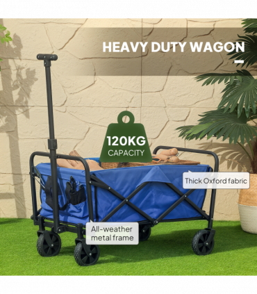 Outsunny 62L Festival Trolley, 120kg Heavy Duty Folding Trolley Cart, Blue
