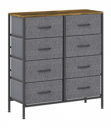 HOMCOM 8 Drawer Fabric Chest of Drawers with Wooden Top, Rustic Brown