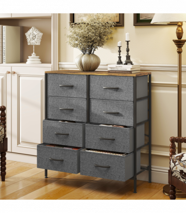 HOMCOM 8 Drawer Fabric Chest of Drawers with Wooden Top, Rustic Brown