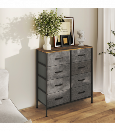 HOMCOM 8 Drawer Fabric Chest of Drawers with Wooden Top, Rustic Brown