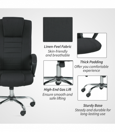 Vinsetto Office Chair for Desk, with Height Adjustable, Wheels, Black