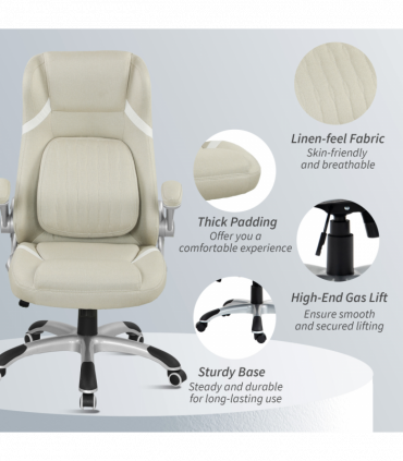 Vinsetto Fabric Office Desk Chair w/ Adjustable Height Tilt Function Beige