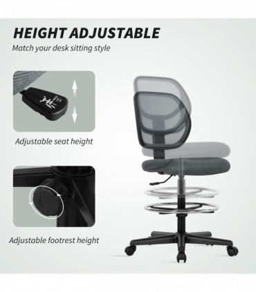 Vinsetto Swivel Mesh Office Chair w/ Adjustable Footrest Ring, Charcoal Grey