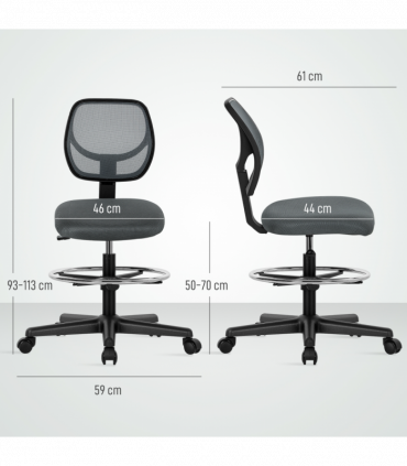 Vinsetto Swivel Mesh Office Chair w/ Adjustable Footrest Ring, Charcoal Grey