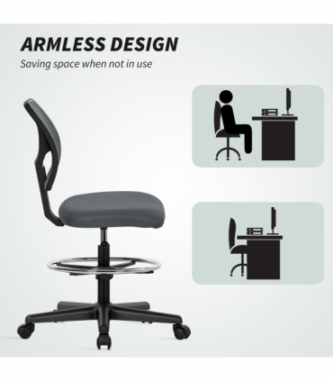 Vinsetto Swivel Mesh Office Chair w/ Adjustable Footrest Ring, Charcoal Grey