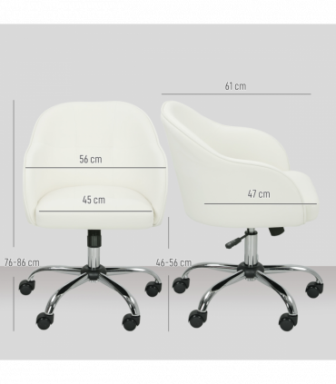 HOMCOM Vanity Chair for Desk, with Height Adjustable, Wheels, Cream