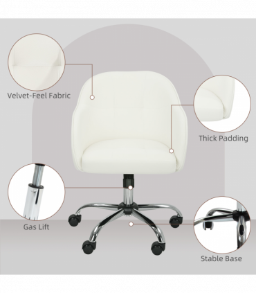 HOMCOM Vanity Chair for Desk, with Height Adjustable, Wheels, Cream