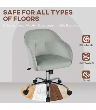 HOMCOM Vanity Chair for Desk, with Height Adjustable, Wheels, Grey