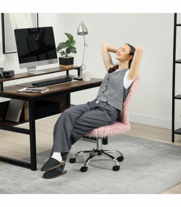 HOMCOM Armless Makeup Vanity Chair, Swivel Computer Chair, Pink