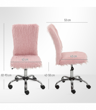 HOMCOM Armless Makeup Vanity Chair, Swivel Computer Chair, Pink
