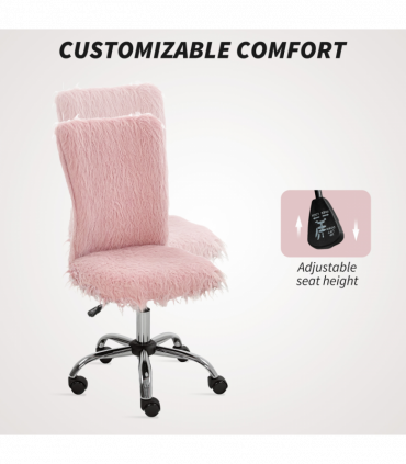 HOMCOM Armless Makeup Vanity Chair, Swivel Computer Chair, Pink