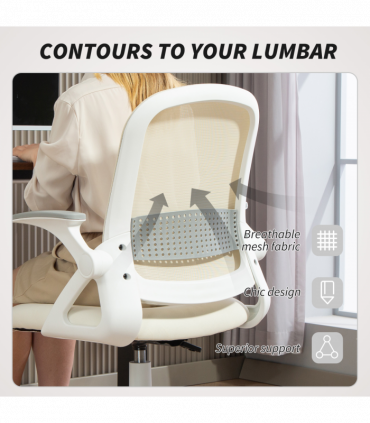HOMCOM Ergonomic Swivel Computer Chair with Flip-up Armrests, White