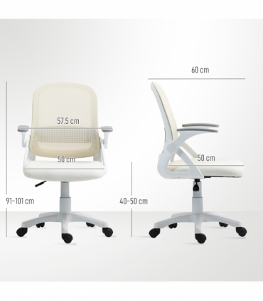 HOMCOM Ergonomic Swivel Computer Chair with Flip-up Armrests, White