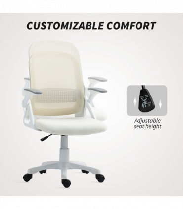 HOMCOM Ergonomic Swivel Computer Chair with Flip-up Armrests, White