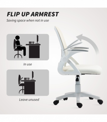 HOMCOM Ergonomic Swivel Computer Chair with Flip-up Armrests, White