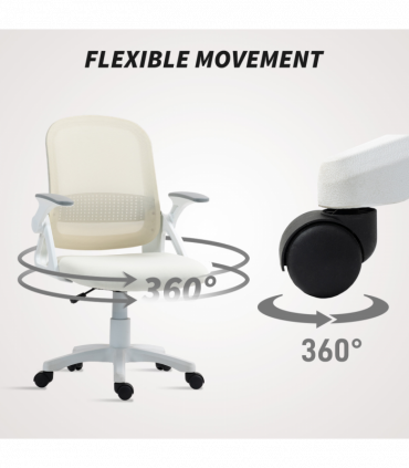 HOMCOM Ergonomic Swivel Computer Chair with Flip-up Armrests, White
