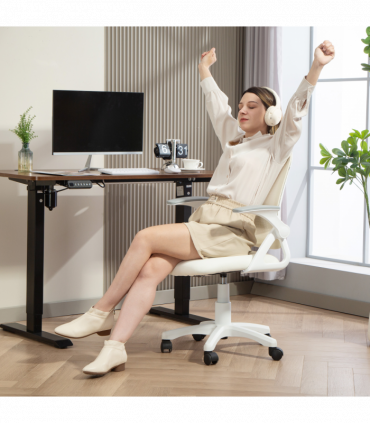 HOMCOM Ergonomic Swivel Computer Chair with Flip-up Armrests, White