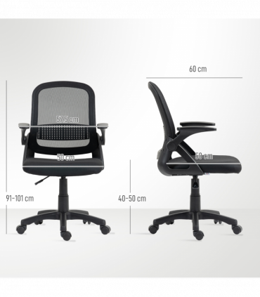 HOMCOM Ergonomic Swivel Computer Chair with Flip-up Armrests, Black
